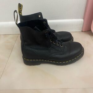 Dr. Martens Black Leather Boots with Yellow Stitching